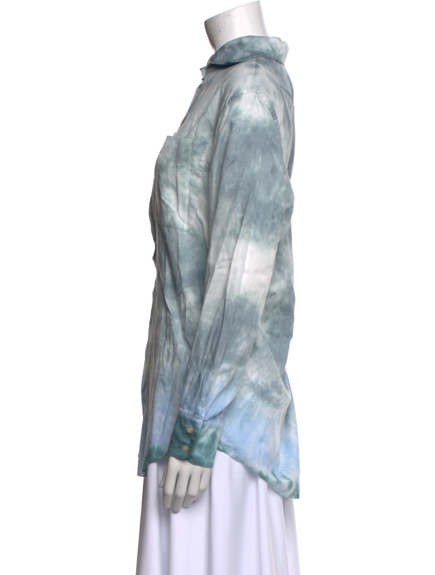 Raquel Allegra Silk Tie-Dye Print Button-Up Top