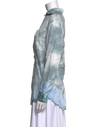 Raquel Allegra Silk Tie-Dye Print Button-Up Top