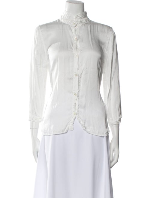 Raquel Allegra Mock Neck Three-Quarter Sleeve Button-Up Top