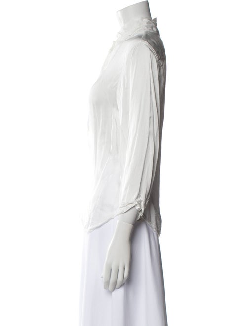 Raquel Allegra Mock Neck Three-Quarter Sleeve Button-Up Top