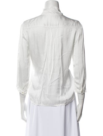 Raquel Allegra Mock Neck Three-Quarter Sleeve Button-Up Top