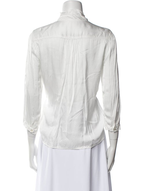 Raquel Allegra Mock Neck Three-Quarter Sleeve Button-Up Top