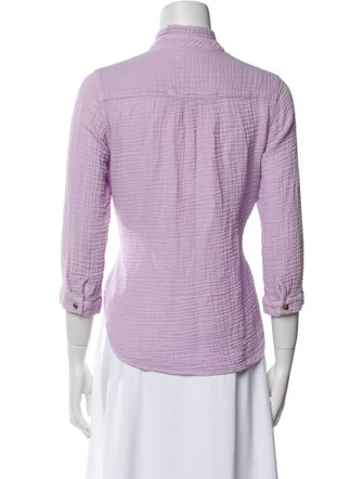 Raquel Allegra Mock Neck Three-Quarter Sleeve Button-Up Top