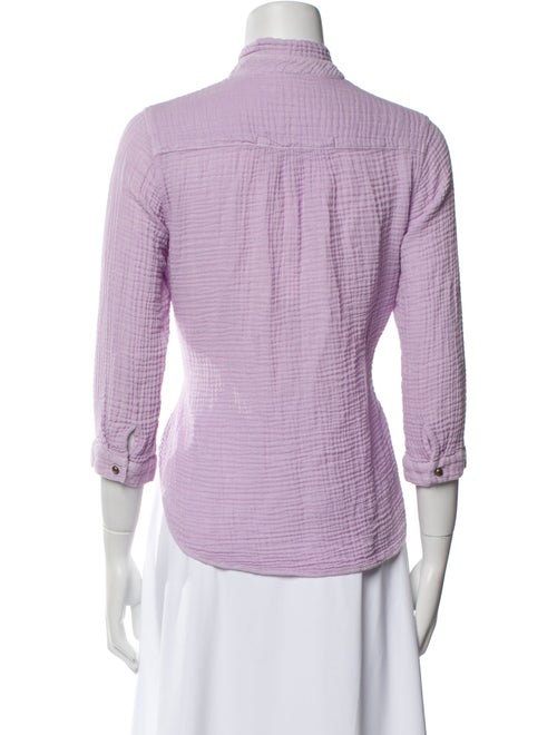 Raquel Allegra Mock Neck Three-Quarter Sleeve Button-Up Top