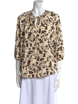 Raquel Allegra Printed Tie Neck Blouse