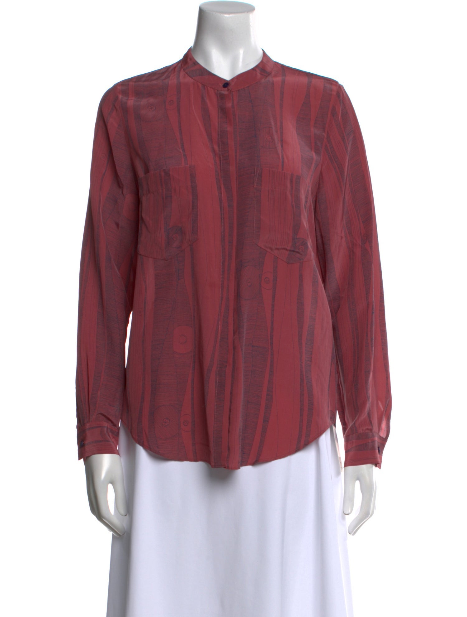 Raquel Allegra Mock Neck Long Sleeve Button-Up Top