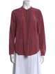 Raquel Allegra Mock Neck Long Sleeve Button-Up Top