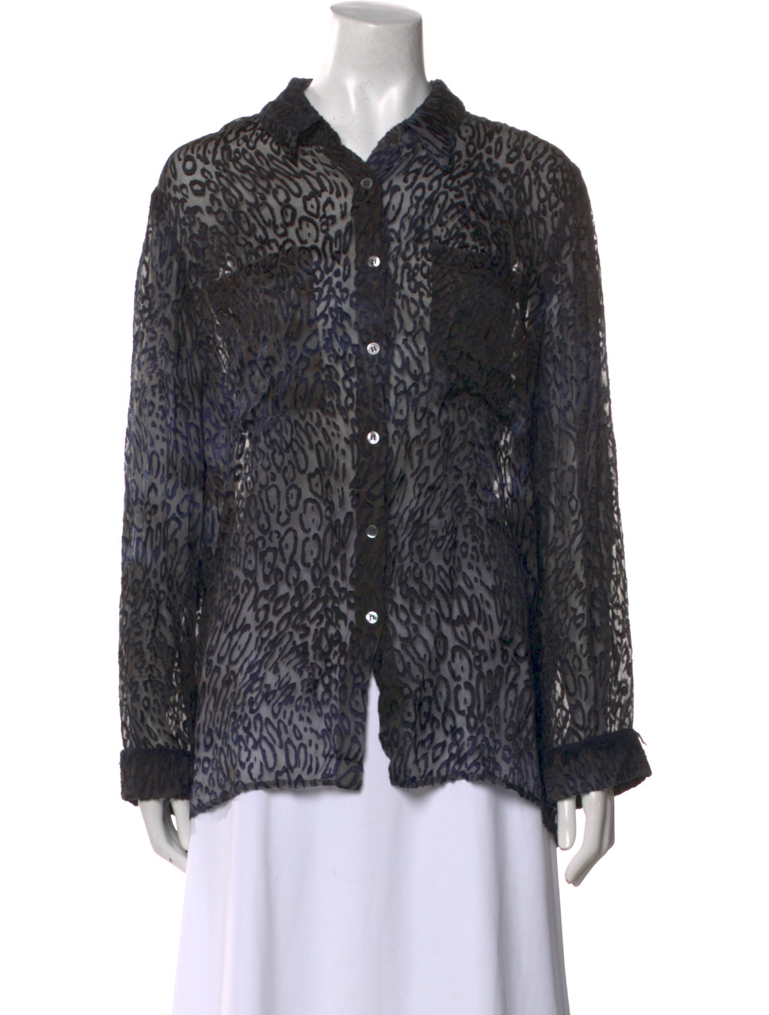 Raquel Allegra Animal Print Long Sleeve Button-Up Top