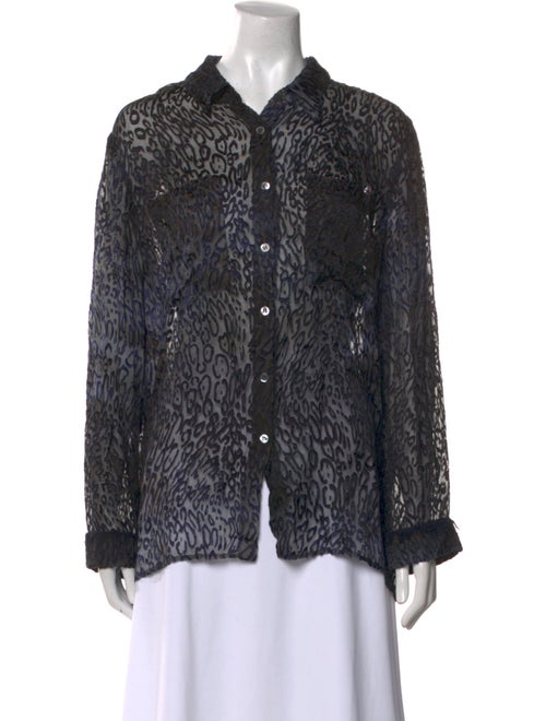 Raquel Allegra Animal Print Long Sleeve Button-Up Top