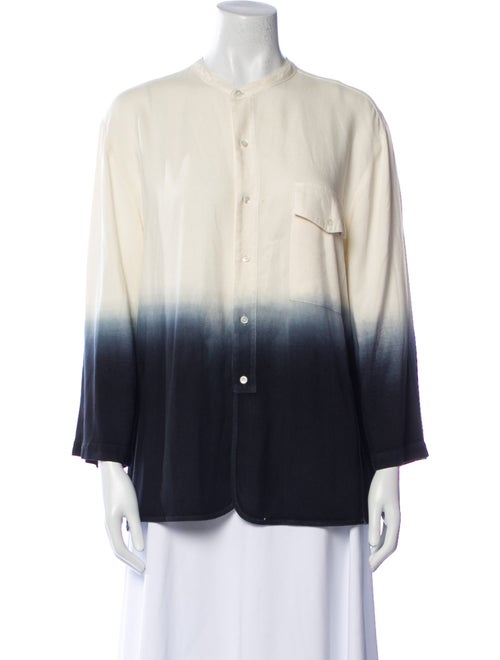 Raquel Allegra Tie-Dye Print Mock Neck Button-Up Top