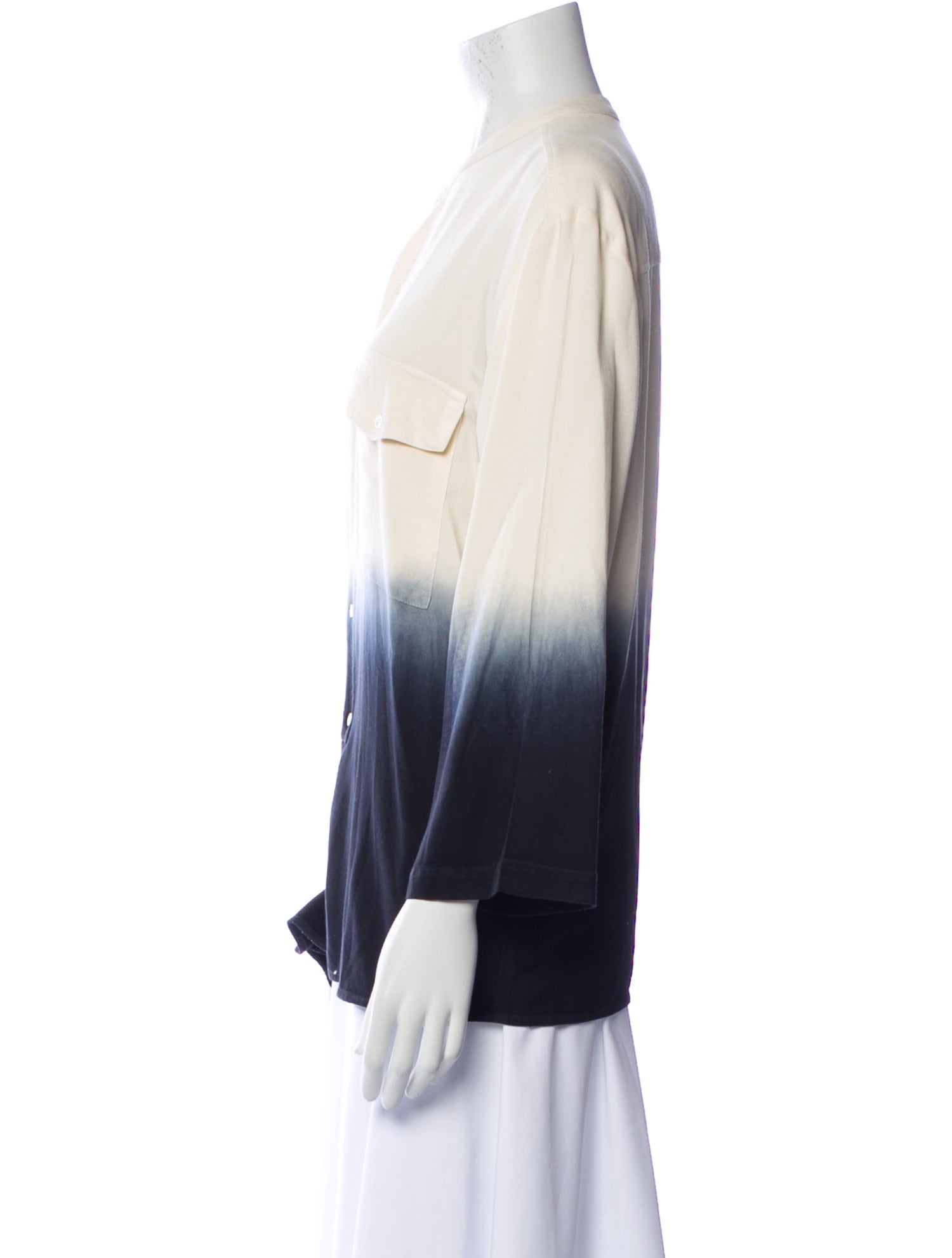 Raquel Allegra Tie-Dye Print Mock Neck Button-Up Top