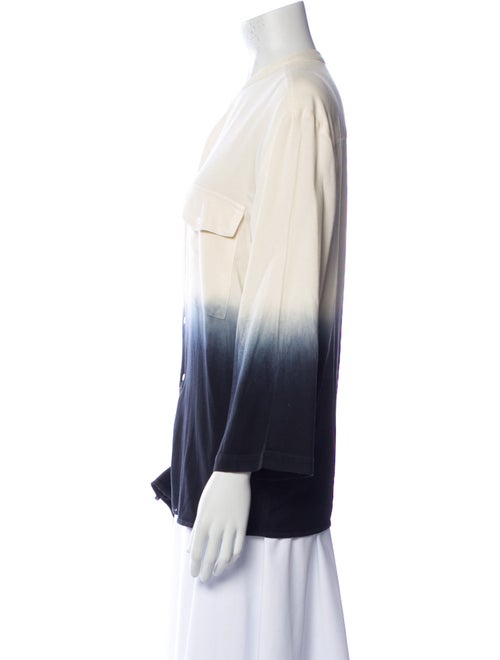 Raquel Allegra Tie-Dye Print Mock Neck Button-Up Top