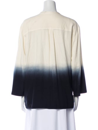 Raquel Allegra Tie-Dye Print Mock Neck Button-Up Top