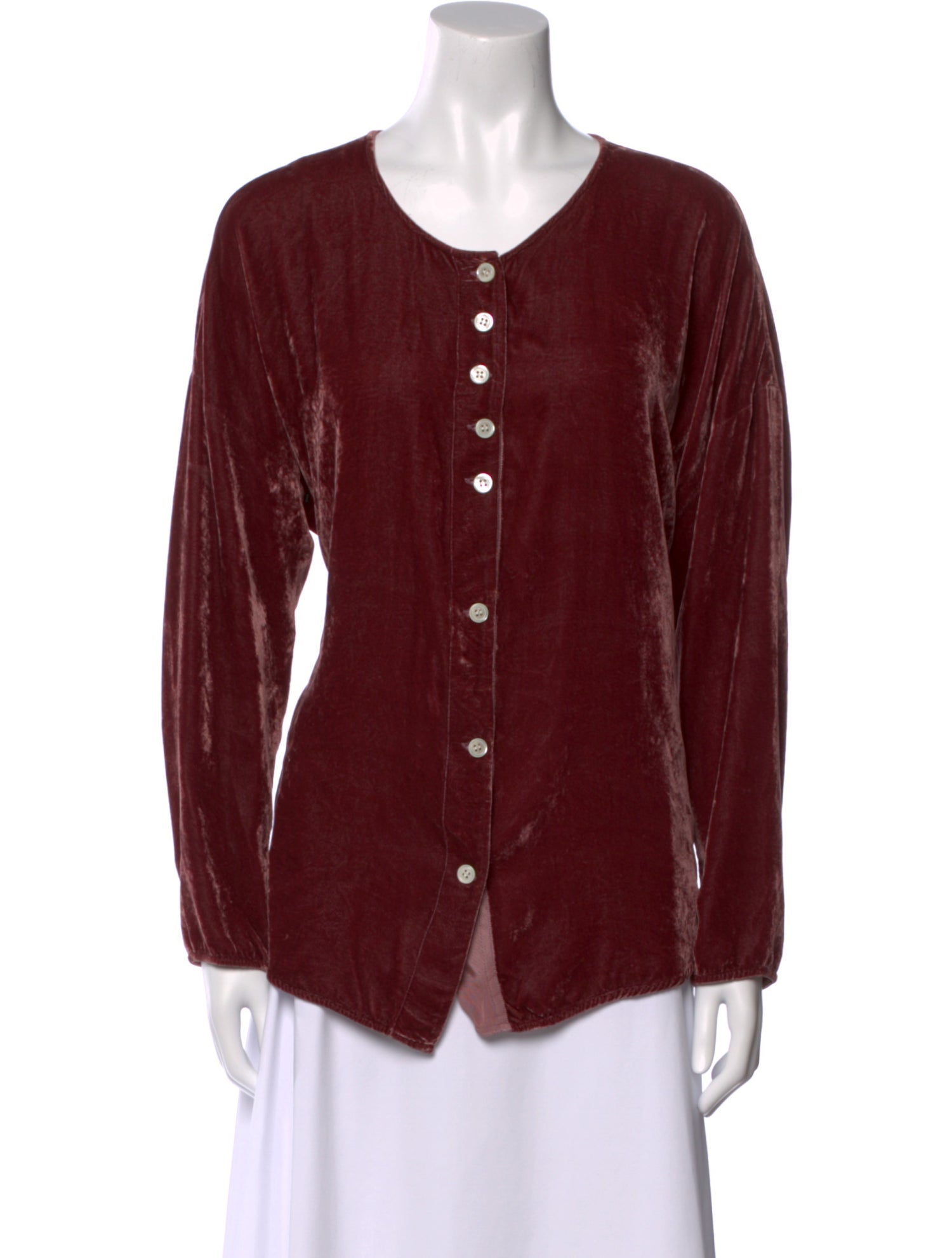 Raquel Allegra Scoop Neck Long Sleeve Button-Up Top