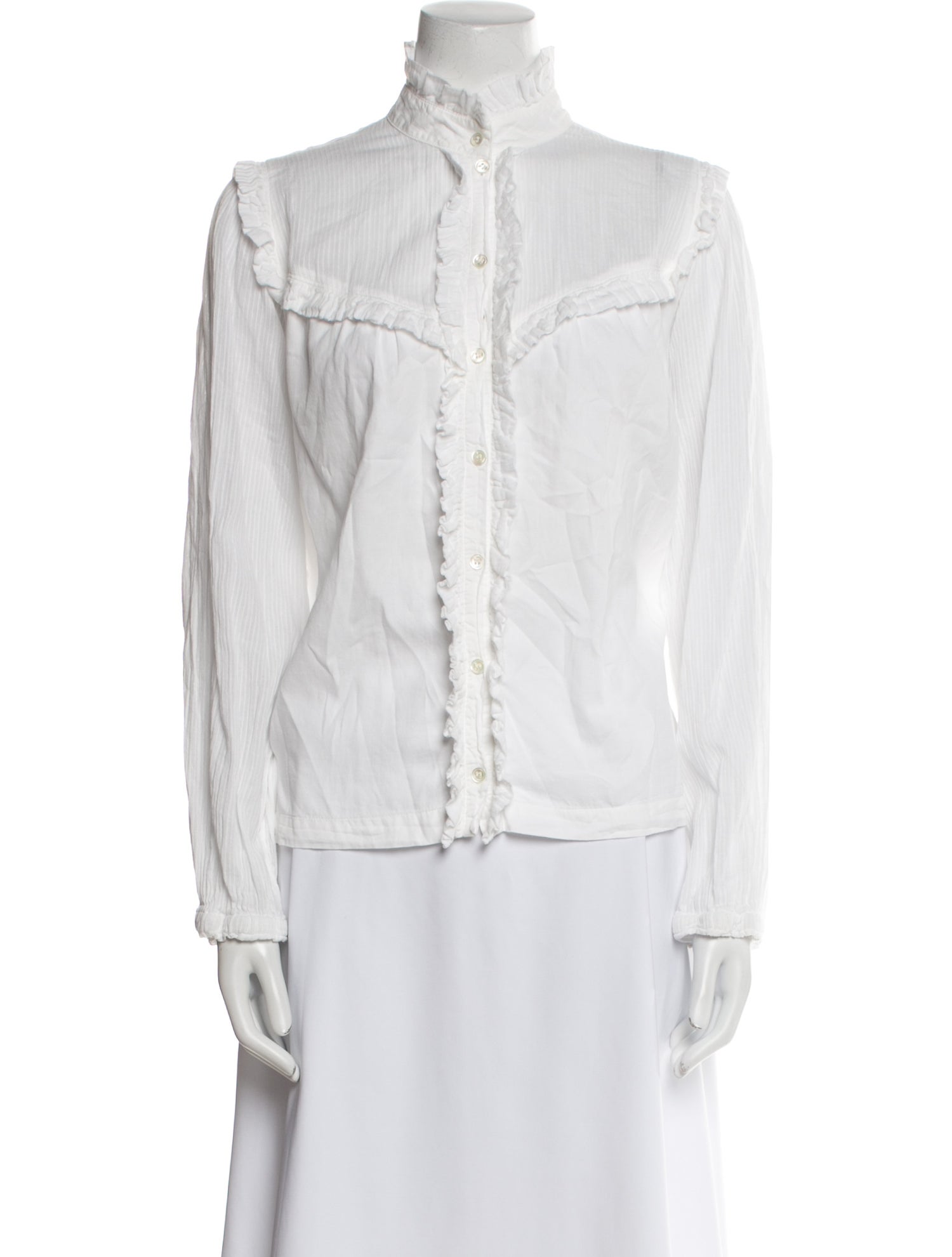 Raquel Allegra Mock Neck Long Sleeve Button-Up Top
