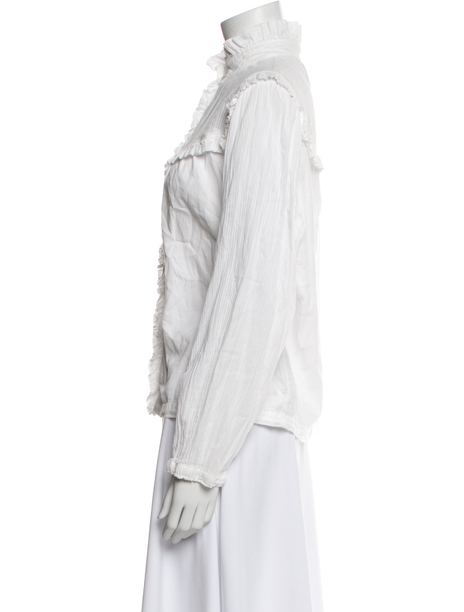 Raquel Allegra Mock Neck Long Sleeve Button-Up Top