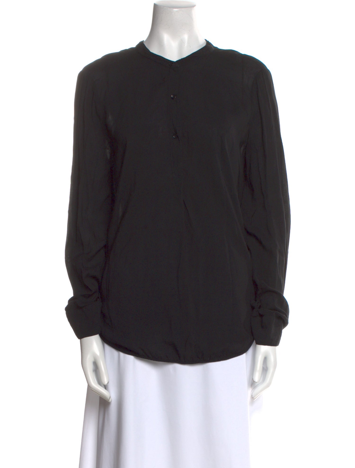 Raquel Allegra Mock Neck Long Sleeve Button-Up Top