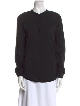 Raquel Allegra Mock Neck Long Sleeve Button-Up Top