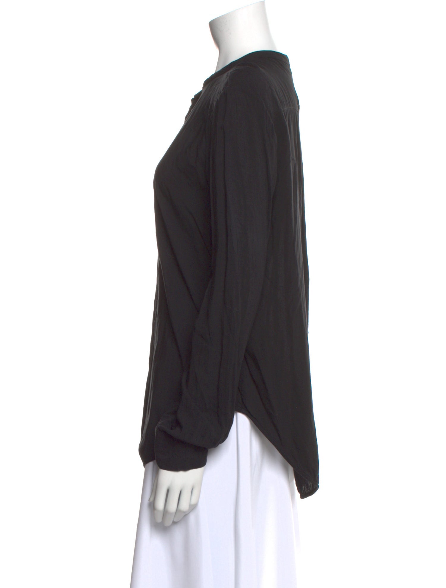 Raquel Allegra Mock Neck Long Sleeve Button-Up Top