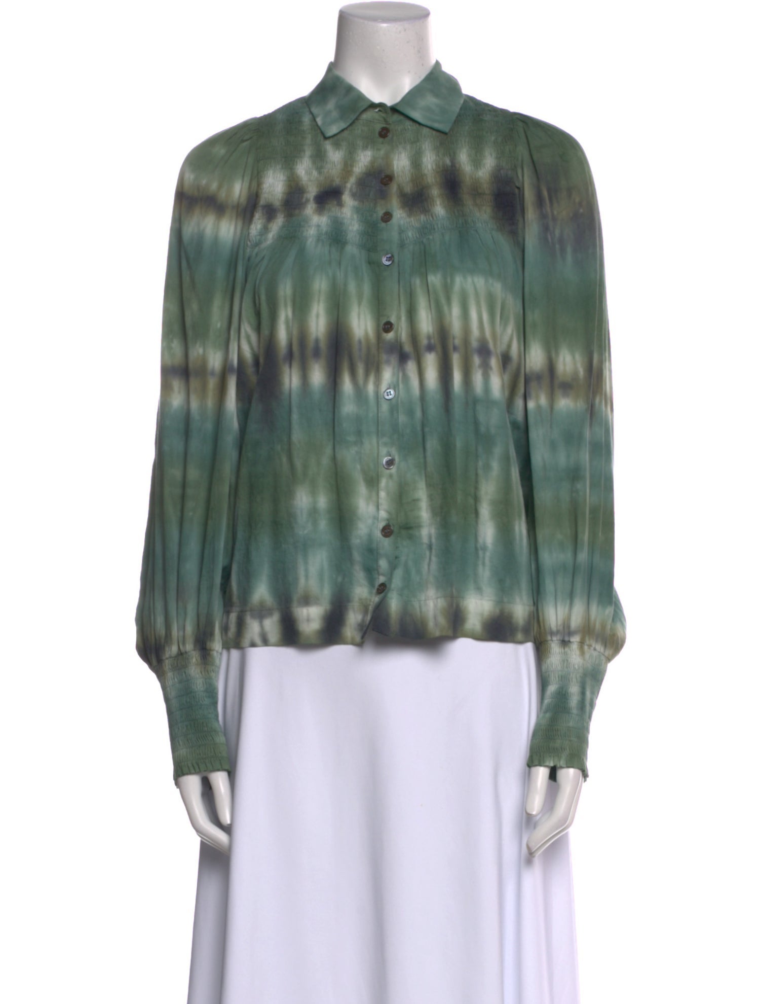 Raquel Allegra Tie-Dye Print Long Sleeve Button-Up Top
