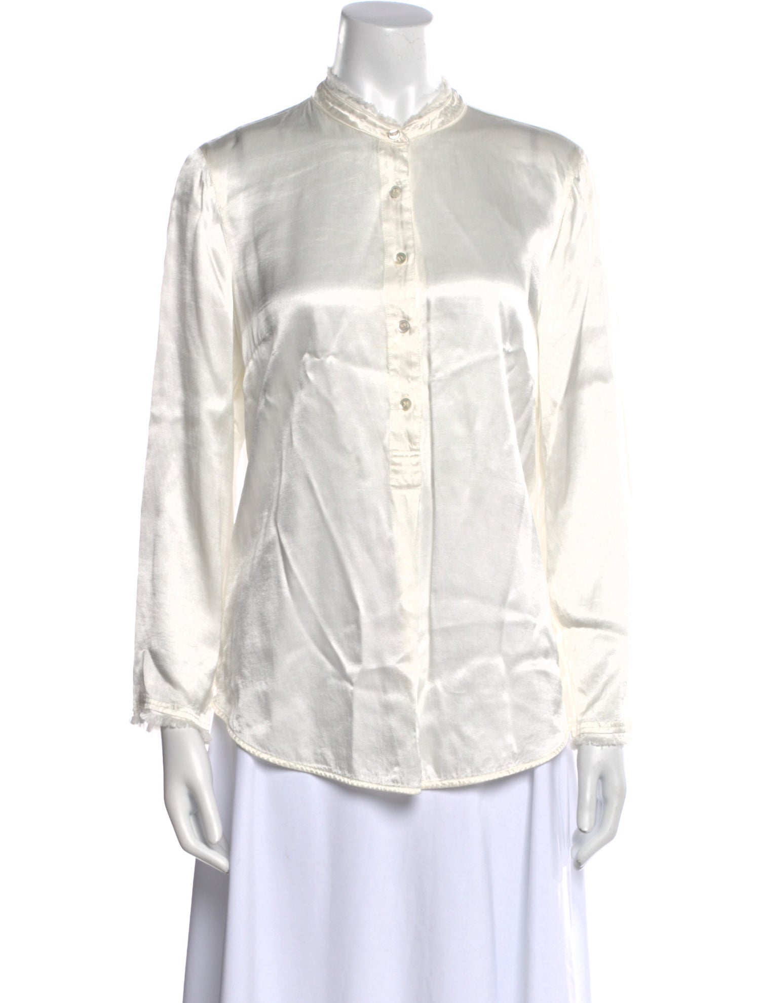 Raquel Allegra Mock Neck Long Sleeve Button-Up Top