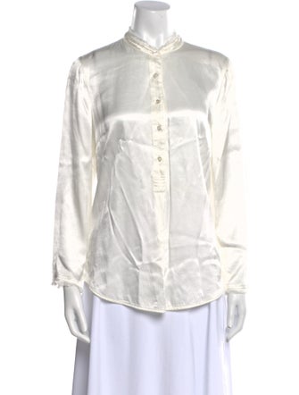 Raquel Allegra Mock Neck Long Sleeve Button-Up Top