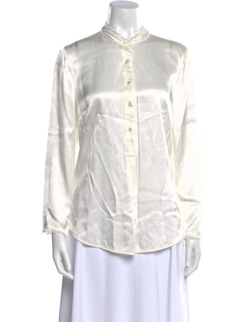 Raquel Allegra Mock Neck Long Sleeve Button-Up Top