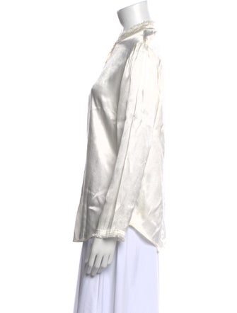 Raquel Allegra Mock Neck Long Sleeve Button-Up Top