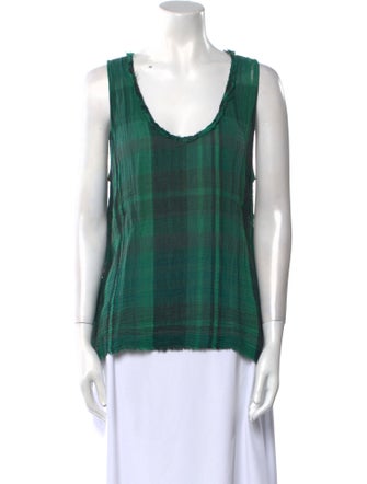 Raquel Allegra Plaid Print Scoop Neck Top