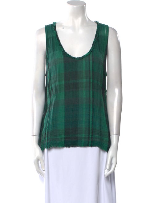 Raquel Allegra Plaid Print Scoop Neck Top