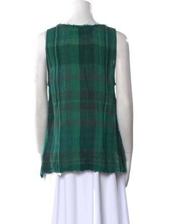 Raquel Allegra Plaid Print Scoop Neck Top