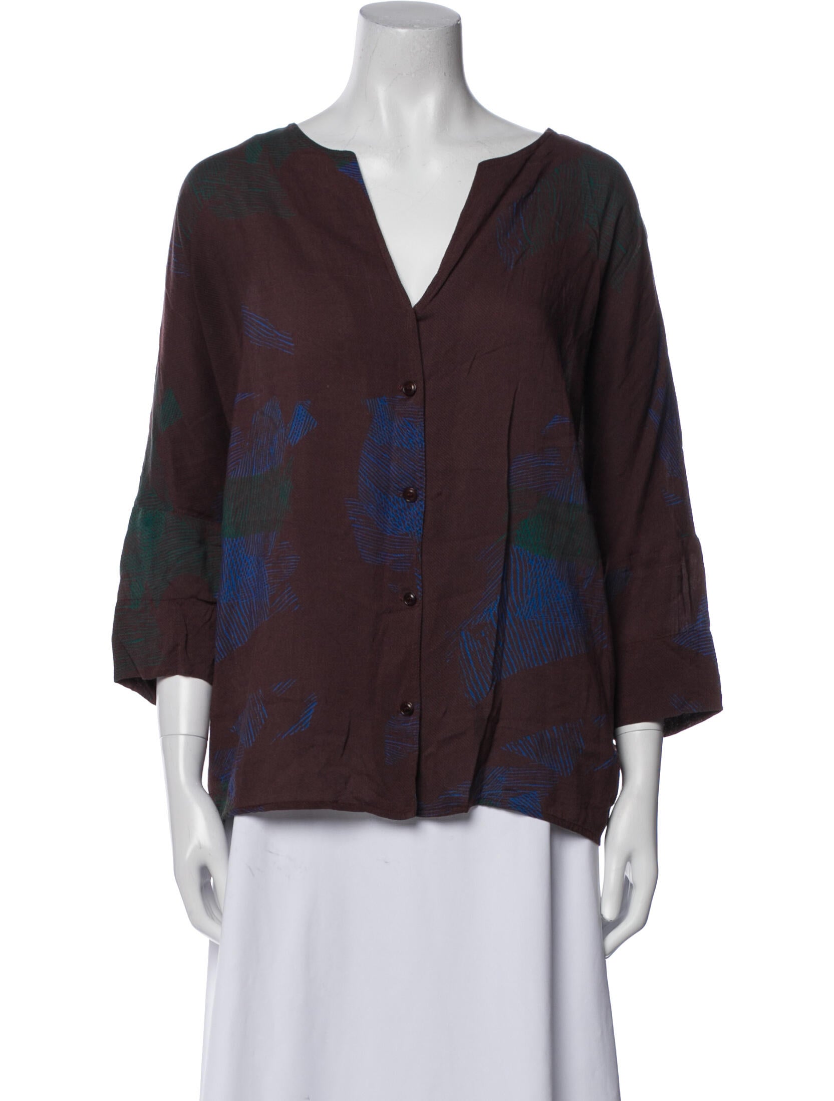 Raquel Allegra Printed V-Neck Blouse