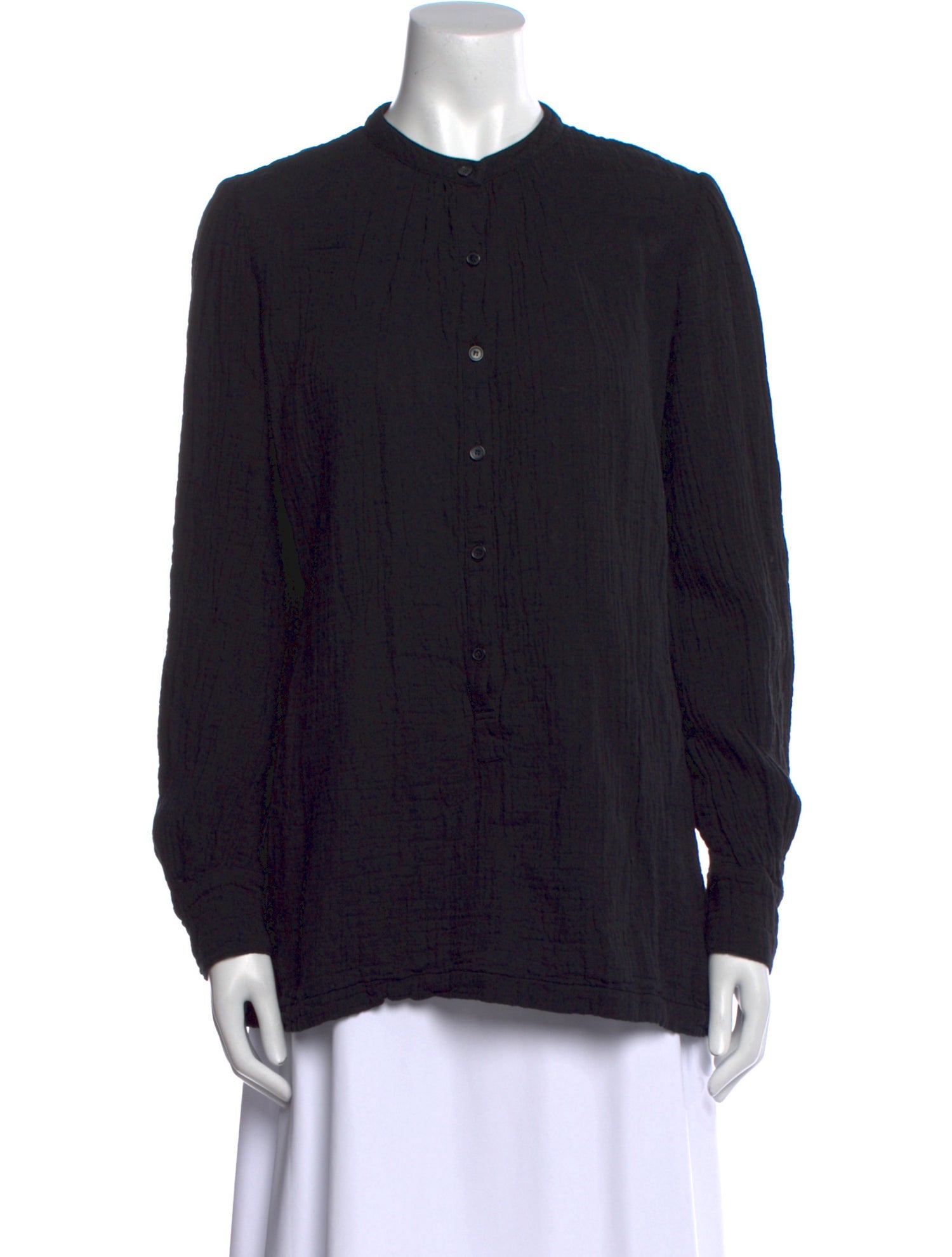 Raquel Allegra Mock Neck Long Sleeve Button-Up Top