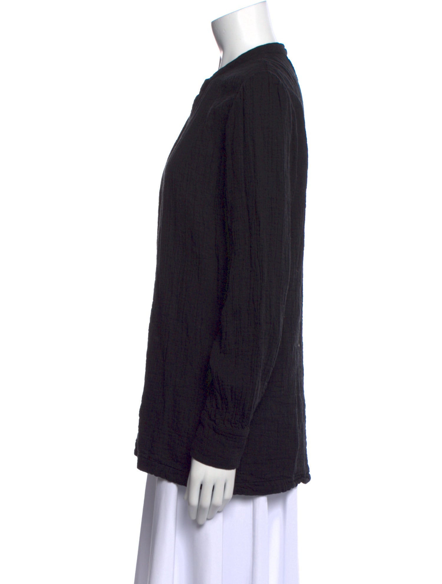 Raquel Allegra Mock Neck Long Sleeve Button-Up Top