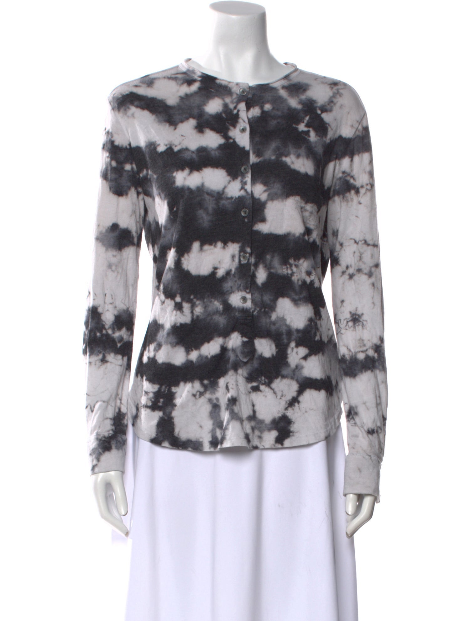 Raquel Allegra Tie-Dye Print Crew Neck Button-Up Top