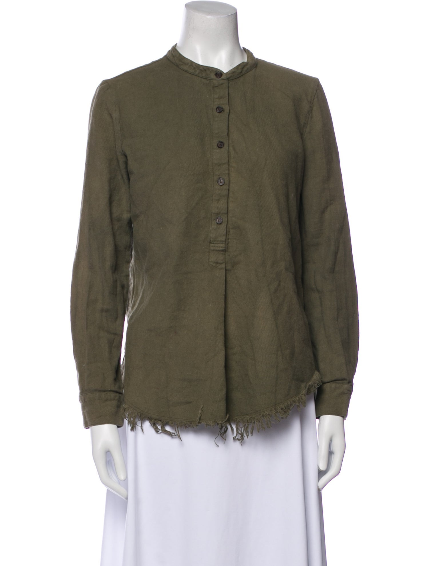 Raquel Allegra Mock Neck Long Sleeve Button-Up Top
