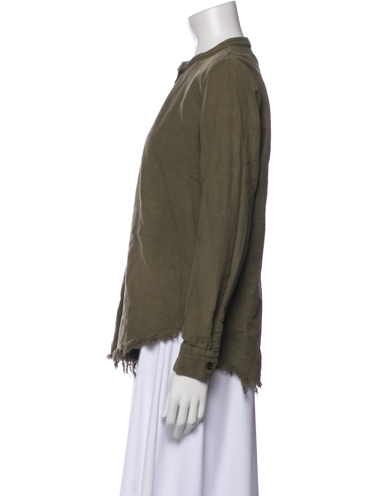 Raquel Allegra Mock Neck Long Sleeve Button-Up Top