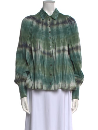 Raquel Allegra Tie-Dye Print Long Sleeve Button-Up Top