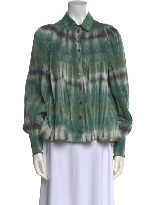 Raquel Allegra Tie-Dye Print Long Sleeve Button-Up Top