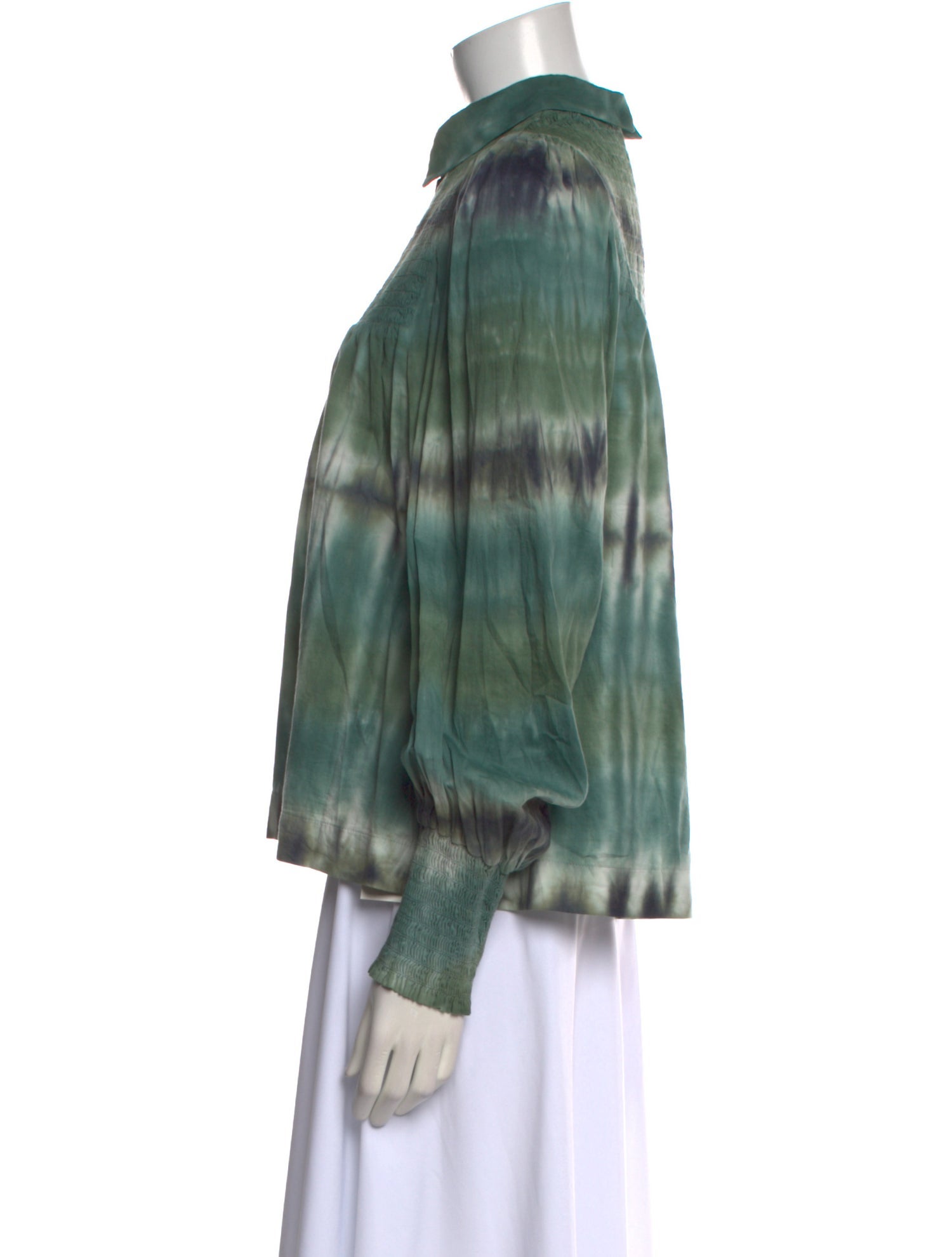 Raquel Allegra Tie-Dye Print Long Sleeve Button-Up Top