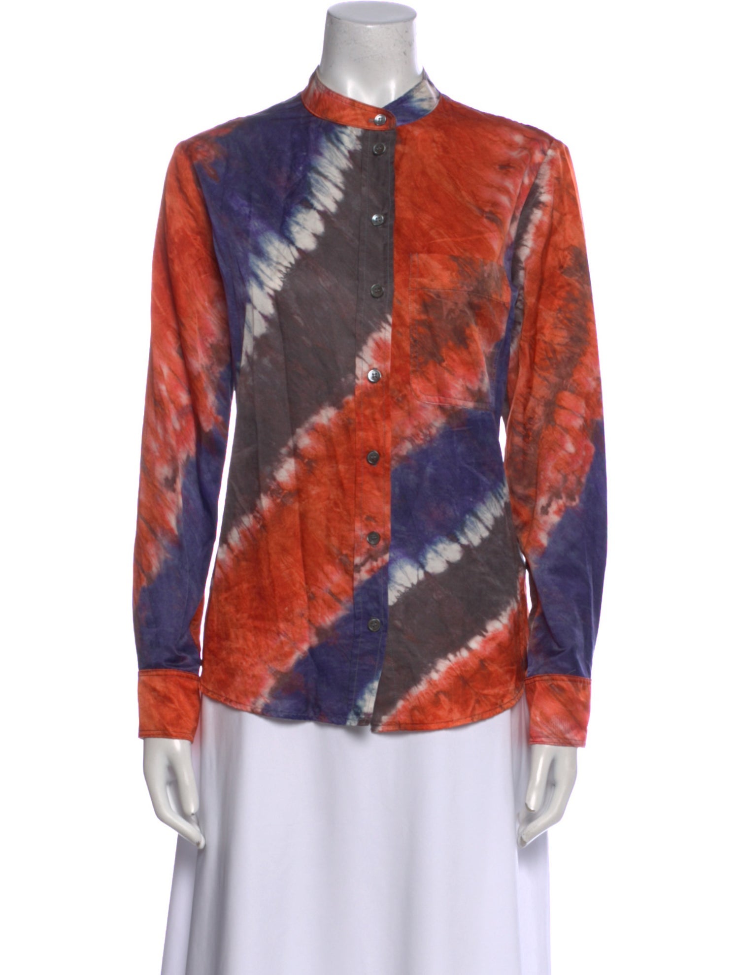 Raquel Allegra Tie-Dye Print Mock Neck Blouse