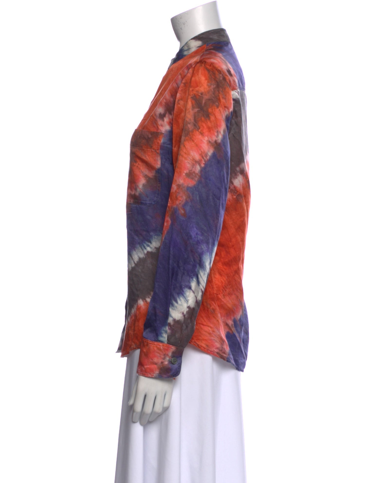 Raquel Allegra Tie-Dye Print Mock Neck Blouse