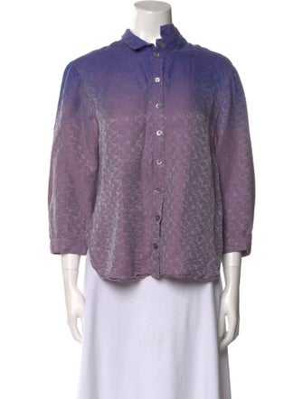 Raquel Allegra Tie-Dye Print Three-Quarter Sleeve Button-Up Top