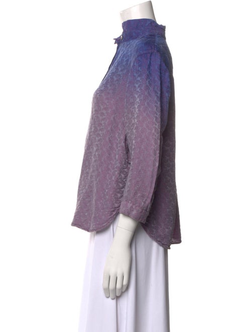 Raquel Allegra Tie-Dye Print Three-Quarter Sleeve Button-Up Top