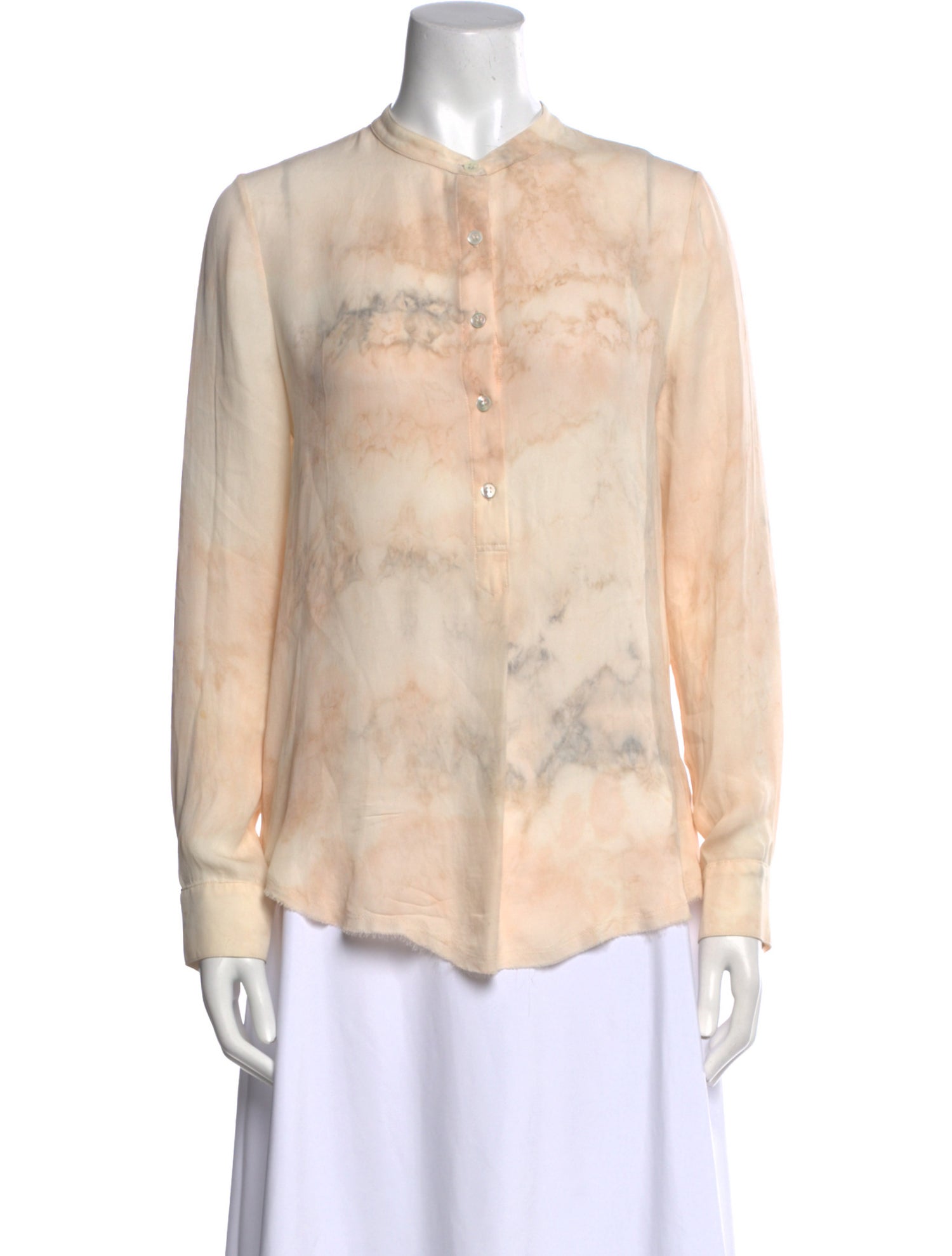 Raquel Allegra Silk Tie-Dye Print Button-Up Top