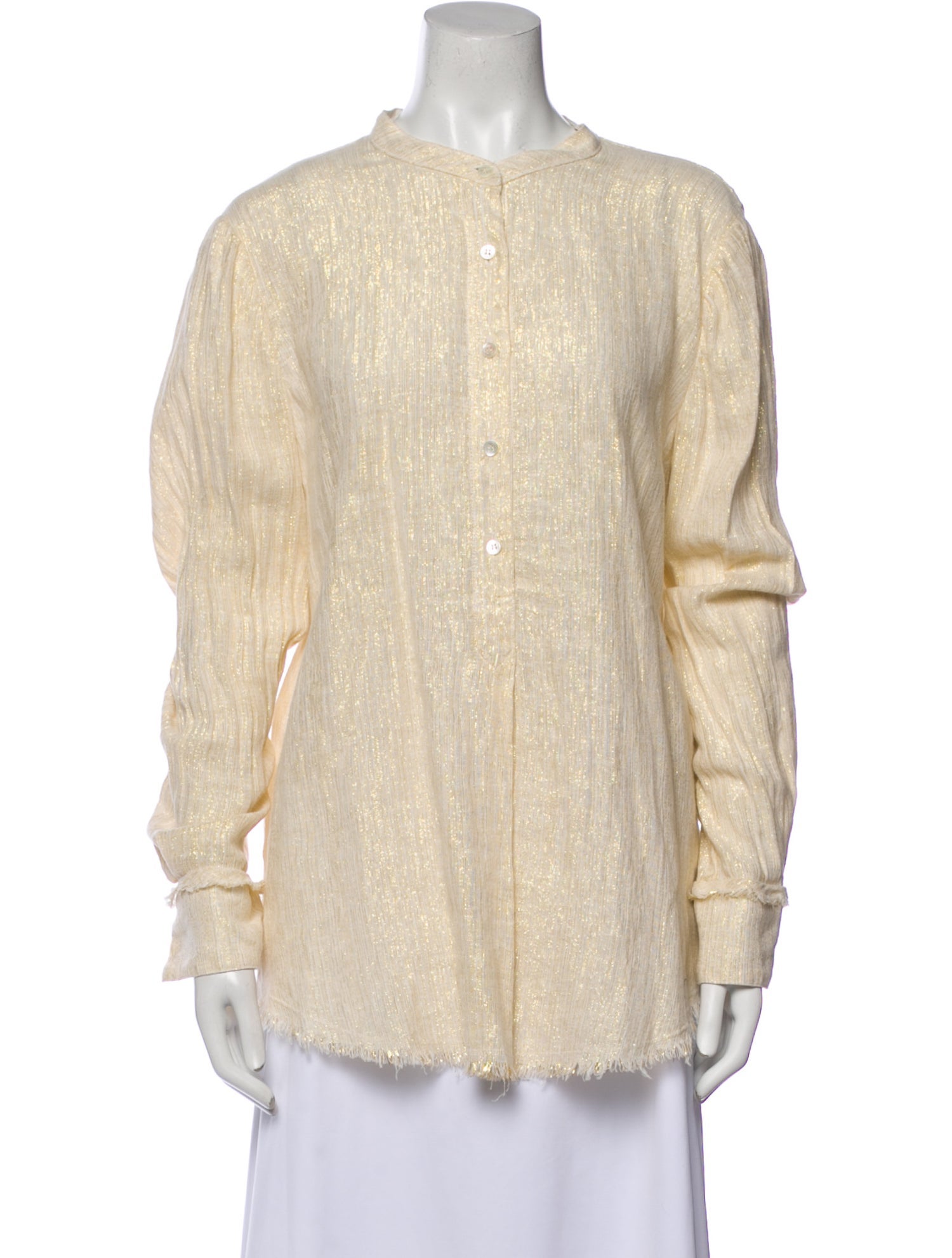 Raquel Allegra Linen Mock Neck Button-Up Top