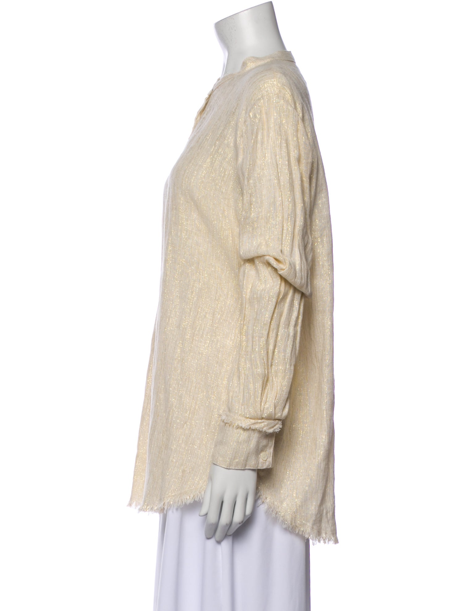 Raquel Allegra Linen Mock Neck Button-Up Top