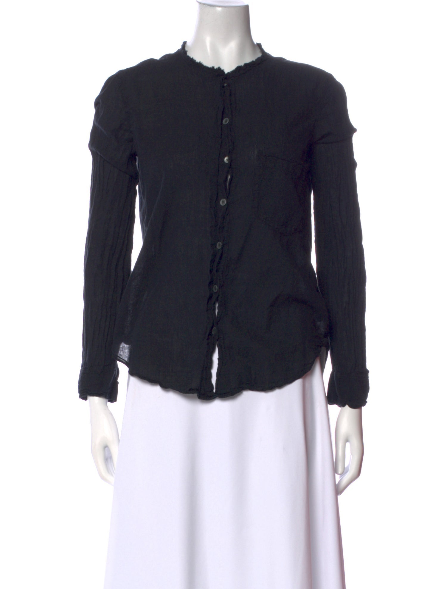 Raquel Allegra Crew Neck Long Sleeve Button-Up Top