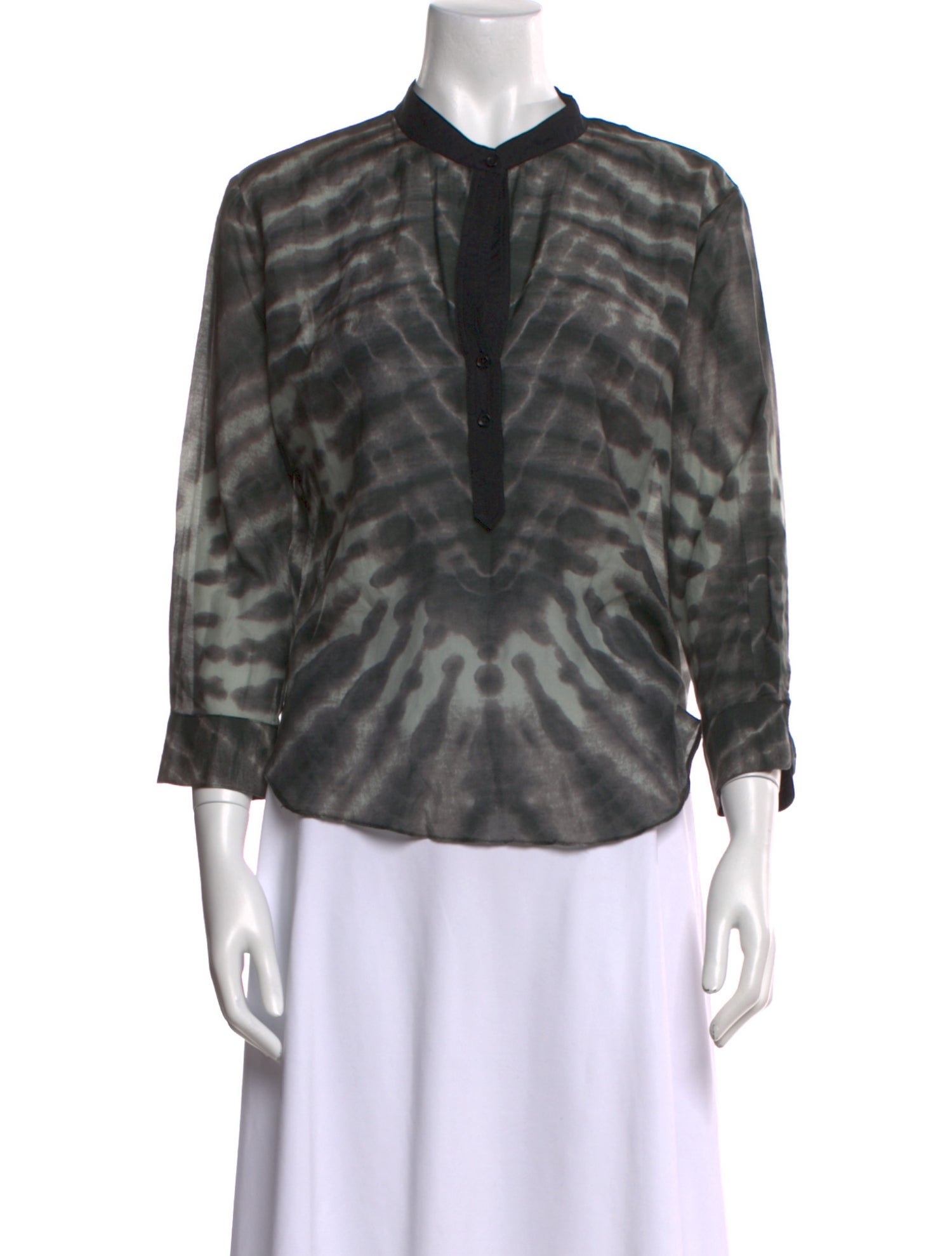 Raquel Allegra Tie-Dye Print Mock Neck Polo