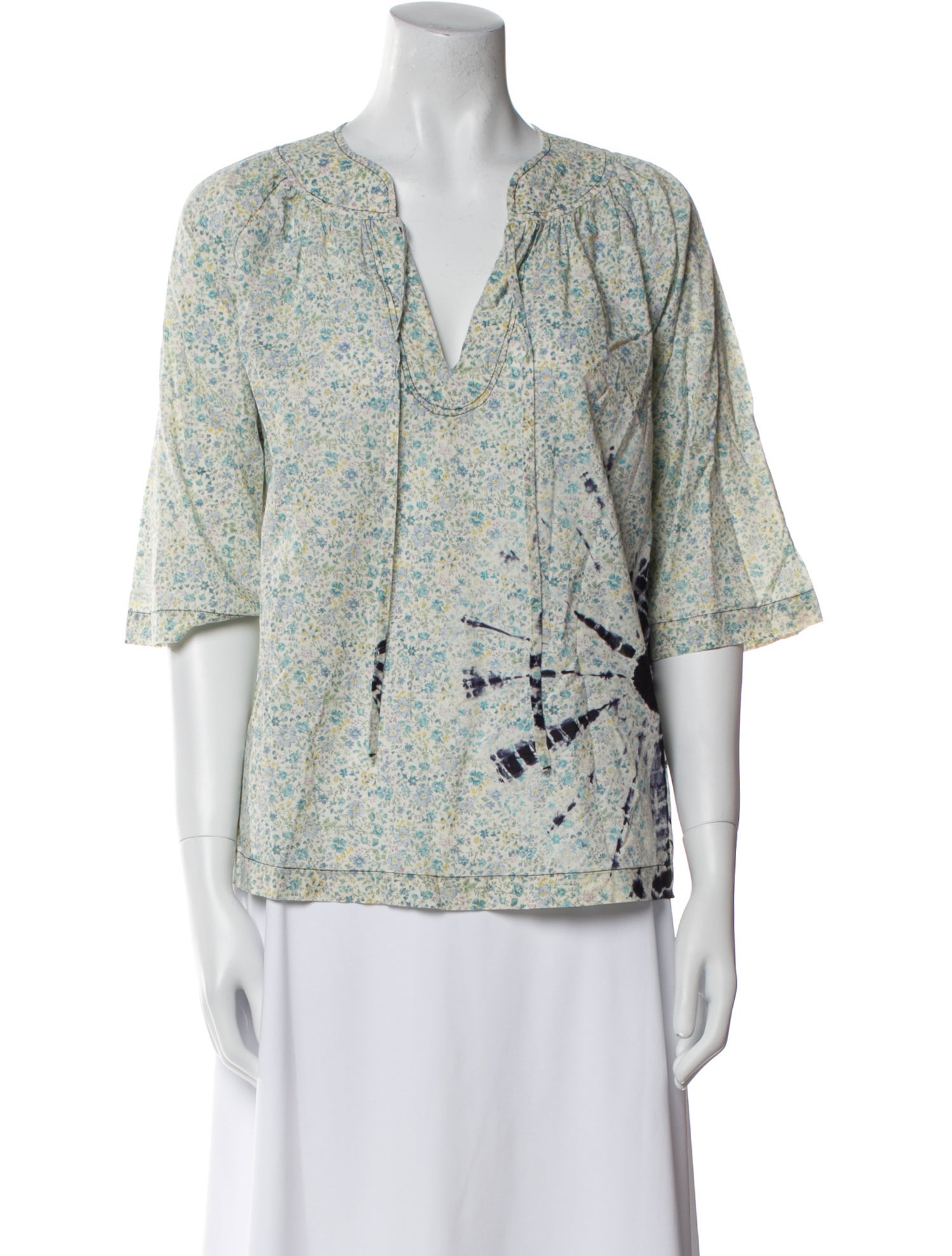 Raquel Allegra Floral Print V-Neck Blouse